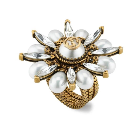 GUCCI NIB $799 retail interlocking G flower ring 3 piece set daisy crystal - Picture 1 of 7